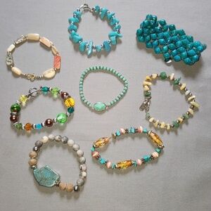 8 Lot Vintage Turquoise Color Boho Eclectic Stone Bead  Stretch Bracelets Jewelr